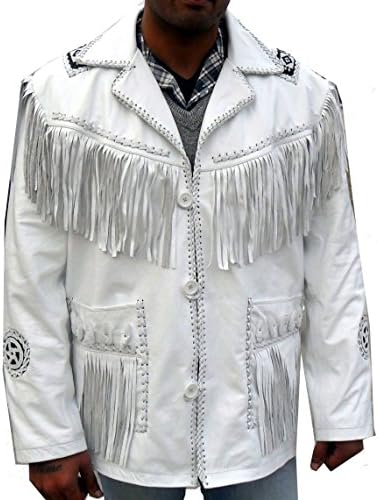 Celebrita X Western Leather Jacket Ivory Quality Suede Fringed & Beaded CX61 Suede Ivory 4XL - For Chest 50"-52"