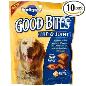 Pedigree Good Bites Hip & Joint Grilled Steak Flavor Snack Food for All Sized Adult Dogs, 5-Ounce Pouches (Pack of 10)