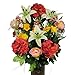 Pink Red and Yellow Silk Flower Bouquet with Stay-In-The-Vase® Design Flower Holder(SM1261)