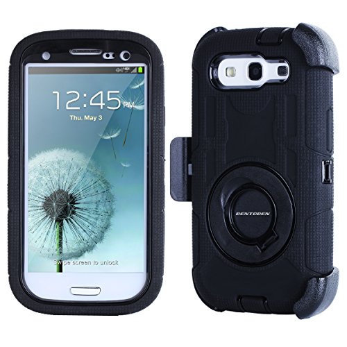 Samsung Galaxy S3 Case, BENTOBEN Hybrid Galaxy S3 Case with Rotating Kickstand Swivel Belt Clip Holster Protective Soft&Hard Case for Samsung Galaxy S3/L710R/I535Z/T999Z/L710M/S968M, Black