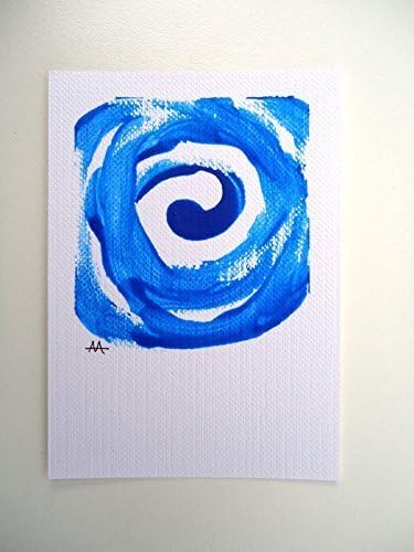 Fluorescent Blue Wave, Original Mini Painting on Paper ACEO