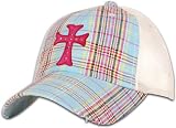 Pink Plaid Cross - Womens Christian Cap