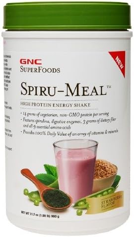GNC SuperFoods Spiru-Meal High Protein Energy Shake, Strawberry 31.7 oz (Pack of 4)