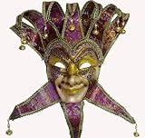 Masquerade Jester Masks with Purple Collars and Mix Gold Pattern Mask Facial for Men