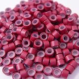 200 PCS 5mm Burgundy Red Color Silicone Lined Micro Rings Links Beads For I Bond Stick Tip Feather Hair Extensions