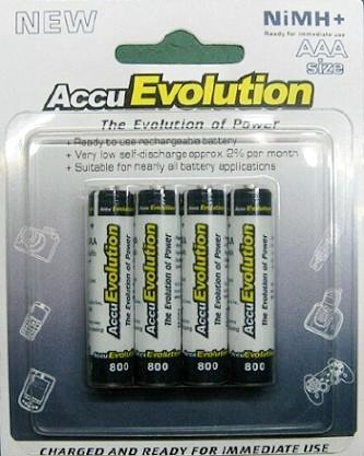 AccuEvolution Ultra Low Self Discharge Rechargeable NiMH Batteries: 4pac, AAA cells