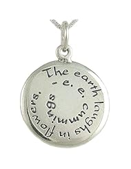 Sterling Silver "The earth laughs in flowers e.e.cummings" Poetry Pendant on 18" Box Chain