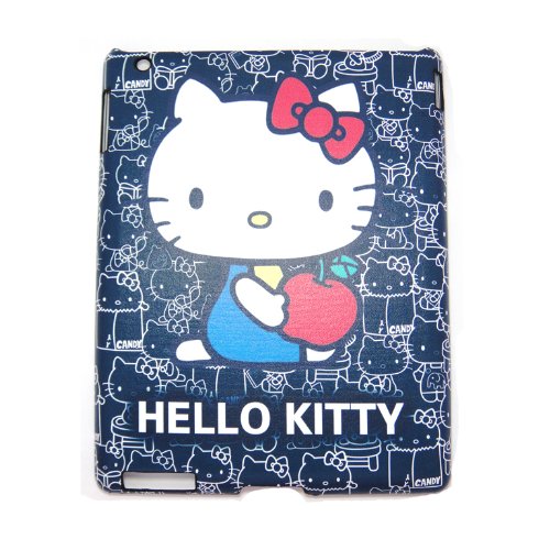 Hello kitty dark blue leather hard back case for ipad 2