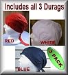 Special Do-rag Durag 3 Pack - Solids - 1-RED 1-WHITE 1-NAVY - Cotton - One size