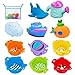 INNOCHEER Bath Toys and Stacking Cups for Toddlers with Quick Dry Organizer Net-12 Pcs Early Educational Toy for Bathtub Game, Beach and Pool Party