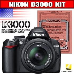 Nikon D3000 10MP Digital SLR Camera with 18-55mm f/3.5-5.6G AF-S DX VR Nikkor Zoom Lens Package 1