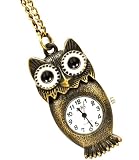 Vintage Look Watch Belly Owl Necklace Watch on LONG 32" Antique Gold Tone Chain