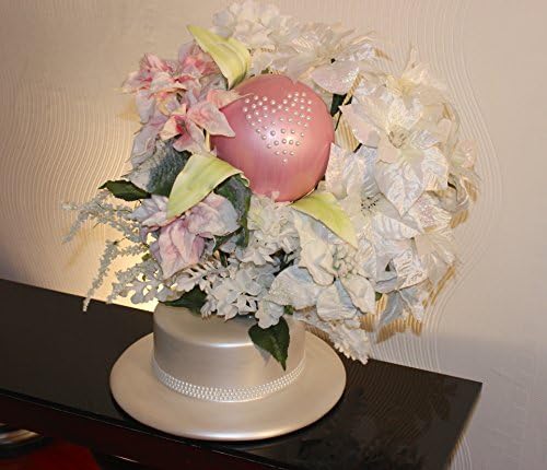 White Pearl Top Hat Vase with Faux Pearl Headband with White &amp; Pink Silk Flowers - Includes Pink Balloon with White Faux Pearl Heart - by PopArtBalloons