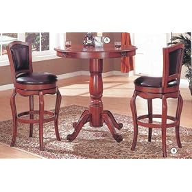 3 Pc Counter High Table and Bar Stool Cherry Finish (Table and (2) Bar Stools) by Ahomedecor