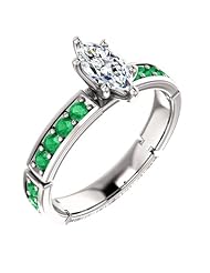 Platinum Marquise Cut Diamond and Emerald Ring -- LIFETIME WARRANTY