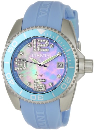 Invicta Women's 1060 Angel Collection Crystal Accented Light Blue Dial Light Blue Polyurethane Watch