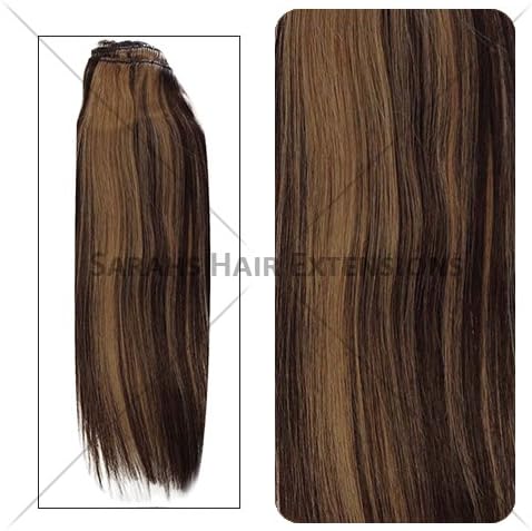 16 Inch Long Full Head Hair Weft / Weave Extensions (Brown Blonde (4/27))