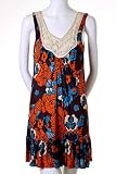 Lani Macrame Floral Jersey Hawaiian Island Print Sleeveless Coil Sun Dress L