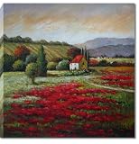 Poppies in Provence by Song - Gallery Wrapped, Stretched Canvas Oil Painting - Size 14x14