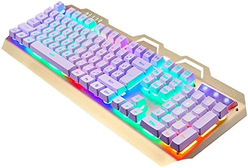 XINMENG K610 Backlit Suspension Mechanical Feel Glowing Keyboard (Gold Bezel,White Cap, Word Buttons Light,Sound Control)