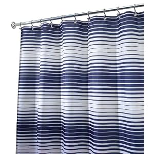 InterDesign Enzo Fabric Shower Curtain, Navy/White: