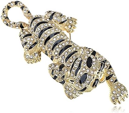 Spicy Key Golden Crouching Yellow Black Tiger Rhinestone Fashionable Pin Brooch