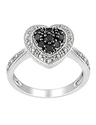 Sterling Silver Black and White Diamond Heart Ring (0.25 cttw)