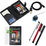 from GTMax GTMax Black PU Case +USB Cable+ 5x Screen Protector +3x Stylus (Silver/Black/Red)+LCD Screen Cleaner Strap for Kindle Fire