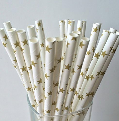 Heart Love 100 Pack Gold Star Food Grade Paper Straws
