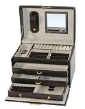 Leather Jewelry Box With Travel Tray Four Level Mirror Storage Case Box Brown