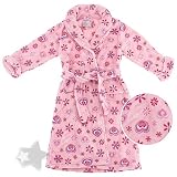 Pink Plush Hearts and Flowers Bath Robe for Girls
