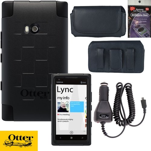 Otterbox Commuter Case for Nokia Lumia 900 Black, Leather Horizontal Case that fits your phone with the Otterbox on it, Heavy Duty Car Charger & Anti Radiation Shield