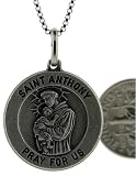 Sterling Silver St. Anthony Medal Antiqued Finish 11/16 (18mm) Round.