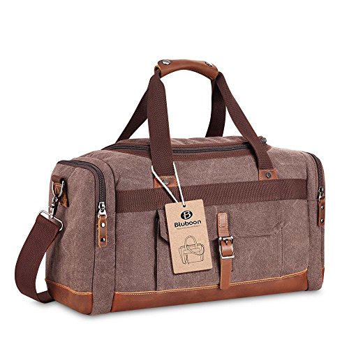 BLUBOON Overnight Bag Canvas Leather Vintage Travel Duffel Bags 18.9