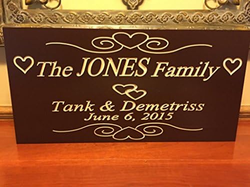 Hearts and Scroll Family Name Sign, Marriage Sign Custom Wedding Gift Custom Wood Sign Carved Sign, 9x18