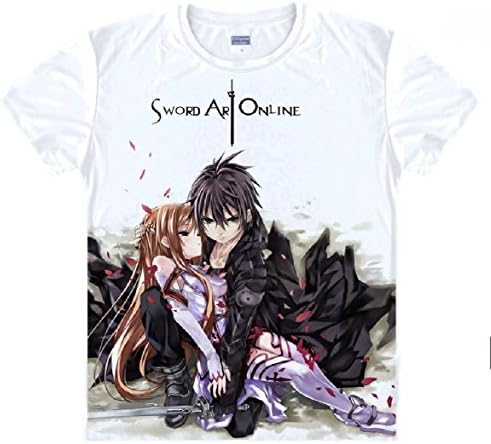SAO Printed Short Sleeves White T-shirt T Tee (XL (US L), White)