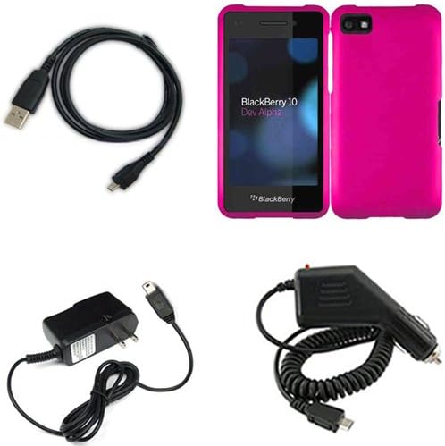 iFase Brand Blackberry Laguna Z10 Combo Rubber Hot Pink Protective Case Faceplate Cover + Home Wall Charger + Rapid Car Charger + USB Data Charge Sync Cable for Blackberry Laguna Z10