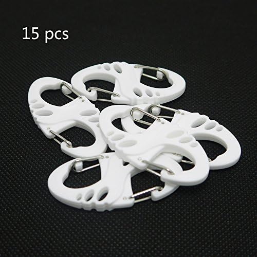 Holdding 15 Pcs White Color 50-mm S-biner Carabiner Plastic Clip Snap Hook for Camping or Backpack Gear/ Hang Buckle for Holding Keys or Other Small Items Together