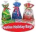 GiftMate 6-Piece X-Large Christmas Holographic Drawstring Gift Bag and Gift Card Set:2-Red, 2-Blue-2-Green-Includes Inserted Ribbon & Gift Tags
