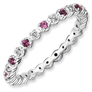 Genuine IceCarats Designer Jewelry Gift Size 9.00 Sterling Silver Stackable Expressions Rhod. Garnet & Diamond Ring In Sterling Silver.