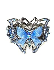Blue Sapphire Austrian Crystal Rhinestone & Color Enameled Butterfly Design Watch Bracelet