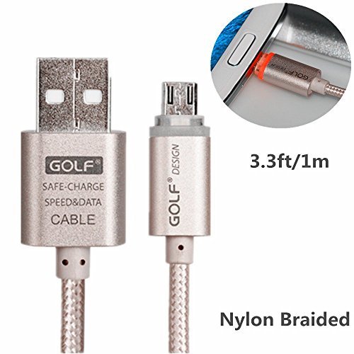 Smart Cable, Smilism 1pcs 3.3ft Nylon Braided USB Cable High Speed A Male to Micro B Aluminum Connectors Light Up Charging Cable for for Android, Samsung, HTC, And More (Sliver)