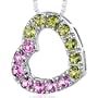 Sterling Silver with 2.00 carats total weight Round shape Pink Sapphire and Peridot Open Heart Pendant Necklace