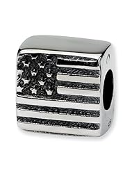 Sterling Silver Reflection Beads Collection American Flag Bead Charm 4mm Hole (fits 3mm European Style Charm Bracelets)