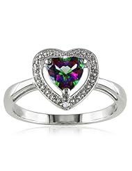 Sterling Silver Gemstone and Diamond Heart Ring (0.01 cttw, G-H Color, I3 Clarity)