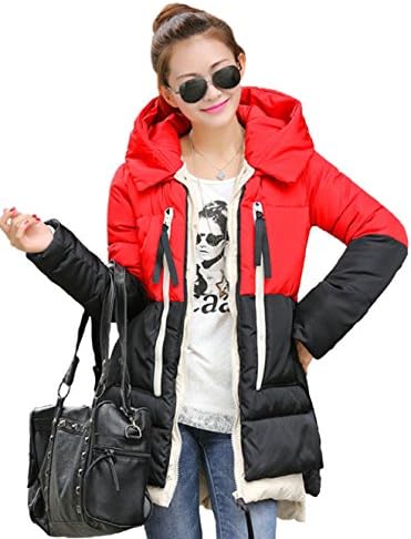 Spikerking Women's down jacket Hooded military outfit thickening coat (XL(US M), Red and black)