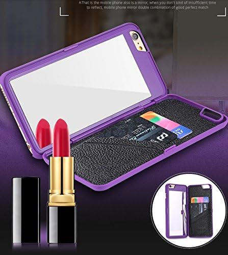 iPhone (4.7"): Dual Function Cosmetic Mirror Case Card Wallet Back Cover Shell For iPhone 6 &amp; 6S (Purple)