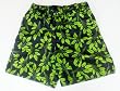 Big and Tall Mens Swim Trunks with Adjustable Elastic Drawstring Waist and Board Short Style Front, 2 Inseam Slit Pockets and Side Cargo Pocket. Mesh Lined. Black/Green Leaf Print in Sizes XL - 4XL