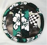 Green Hawaiian Hibiscus Floral Print Steering Wheel Cover and Seat Belt Pads