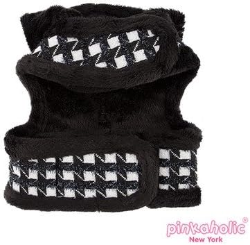 Authentic Pinkaholic Cosmo Pinka Metallic Houndstooth Hooded Harness Vest in color Black/White for small dogs in Size Large (Chest 14"-16", Neck 12.5")